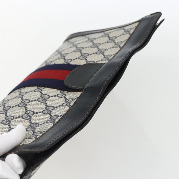 GUCCI GG Supreme Sherry Line Clutch Bag PVC Navy Red Auth 170386