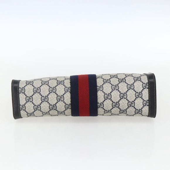GUCCI GG Supreme Sherry Line Clutch Bag PVC Navy Red Auth 170386