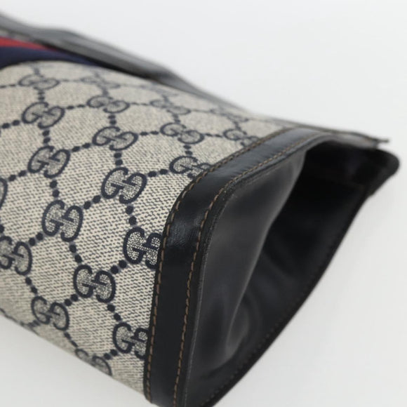 GUCCI GG Supreme Sherry Line Clutch Bag PVC Navy Red Auth 170386