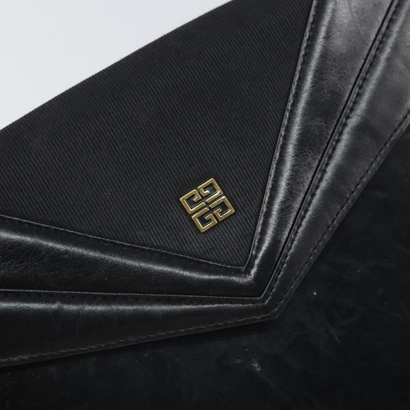 GIVENCHY Chain Shoulder Bag Leather Black Gold Auth 170389