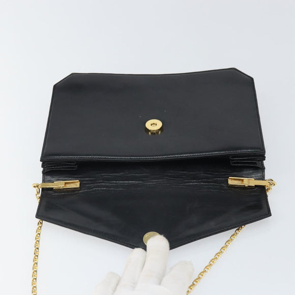 GIVENCHY Chain Shoulder Bag Leather Black Gold Auth 170389