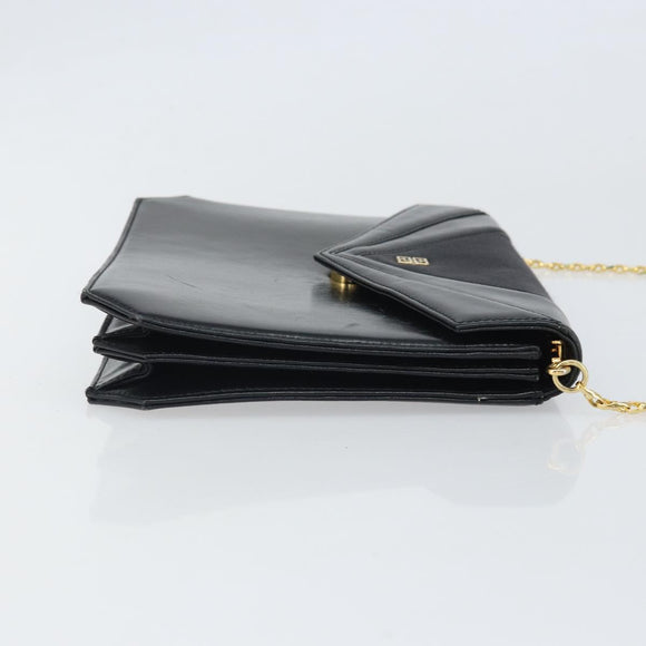 GIVENCHY Chain Shoulder Bag Leather Black Gold Auth 170389