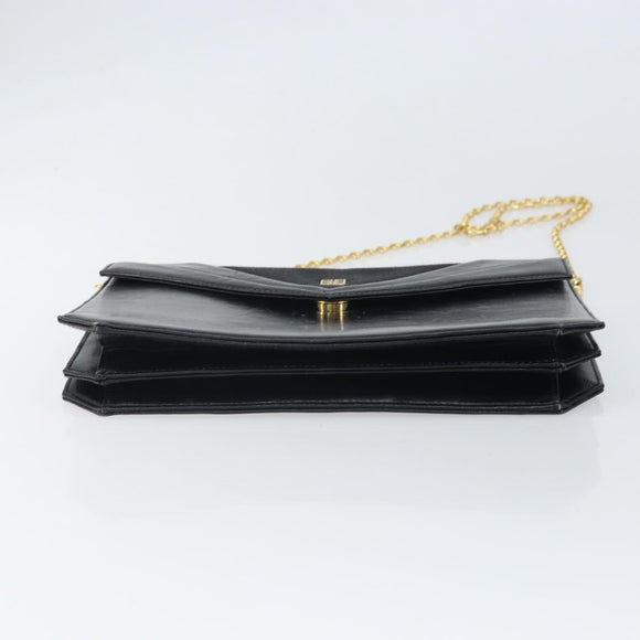 GIVENCHY Chain Shoulder Bag Leather Black Gold Auth 170389