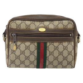 GUCCI GG Supreme Web Sherry Line Shoulder Bag PVC Beige 010 378 Auth 170391 - 0