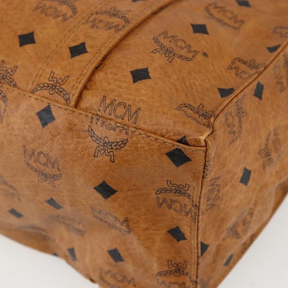MCM Logogram Vicetos Tote Bag PVC Brown Gold Auth 170393