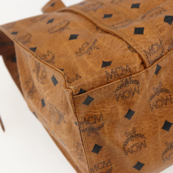 MCM Logogram Vicetos Tote Bag PVC Brown Gold Auth 170393