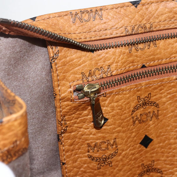 MCM Logogram Vicetos Tote Bag PVC Brown Gold Auth 170393