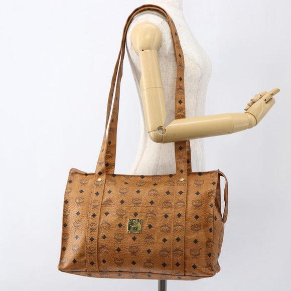 MCM Logogram Vicetos Tote Bag PVC Brown Gold Auth 170393
