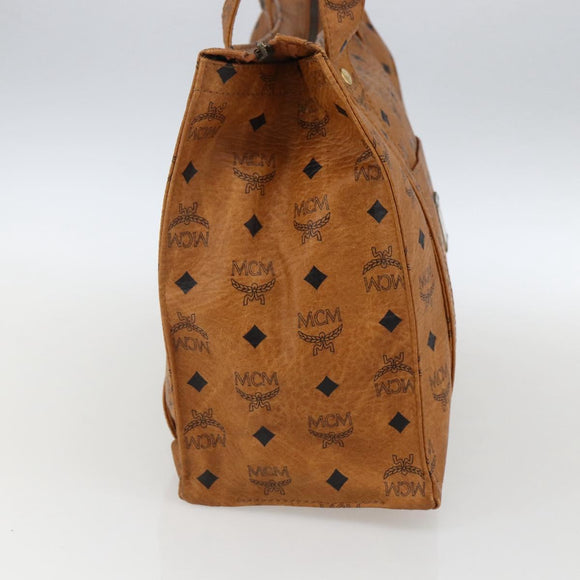 MCM Logogram Vicetos Tote Bag PVC Brown Gold Auth 170393