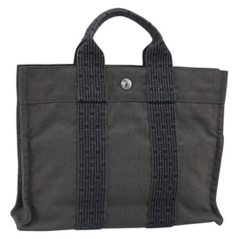 HERMES Her Line PM Hand Bag Canvas Gray Auth 170395