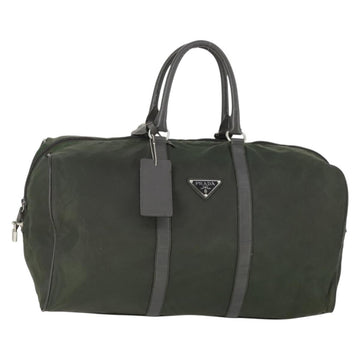 PRADA Boston Bag Nylon Khaki Silver Auth 170405