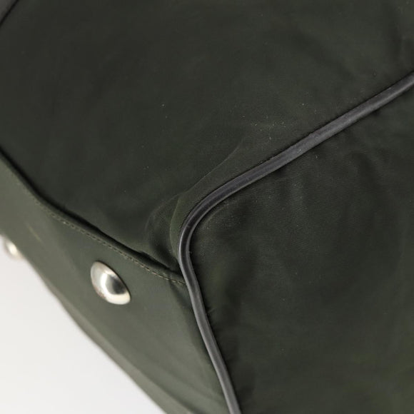 PRADA Boston Bag Nylon Khaki Silver Auth 170405