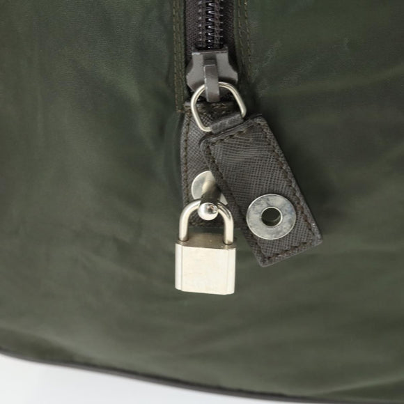 PRADA Boston Bag Nylon Khaki Silver Auth 170405