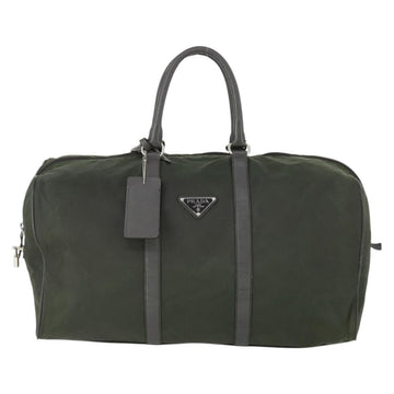 PRADA Boston Bag Nylon Khaki Silver Auth 170405 - 0