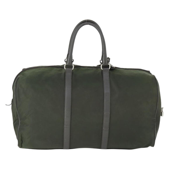 PRADA Boston Bag Nylon Khaki Silver Auth 170405