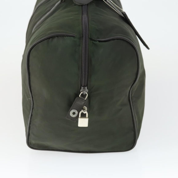 PRADA Boston Bag Nylon Khaki Silver Auth 170405