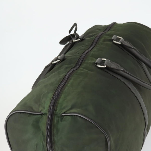 PRADA Boston Bag Nylon Khaki Silver Auth 170405