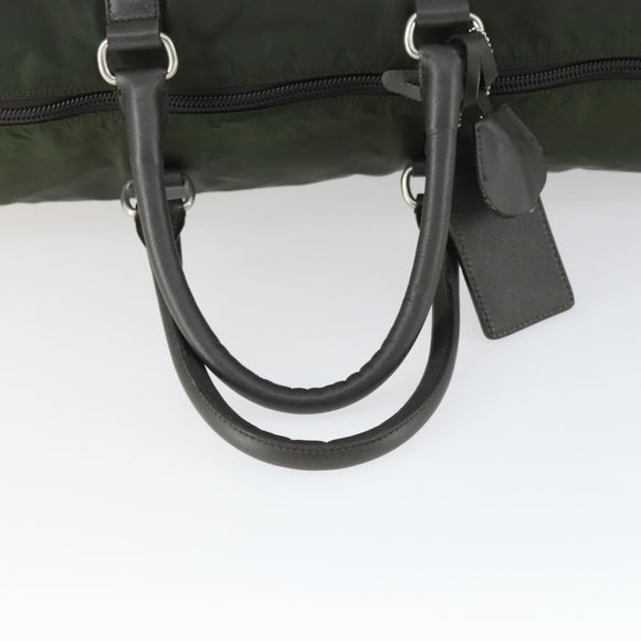 PRADA Boston Bag Nylon Khaki Silver Auth 170405