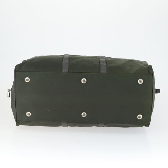 PRADA Boston Bag Nylon Khaki Silver Auth 170405
