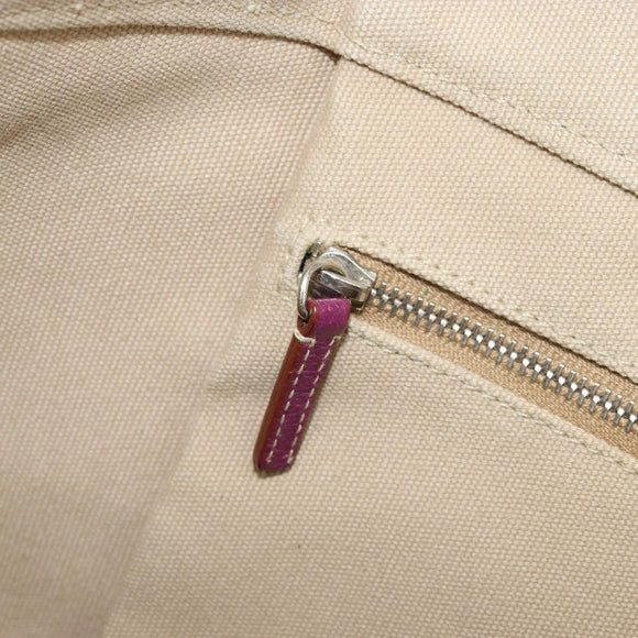 PRADA Tote Bag Canvas Beige Silver Auth 170406