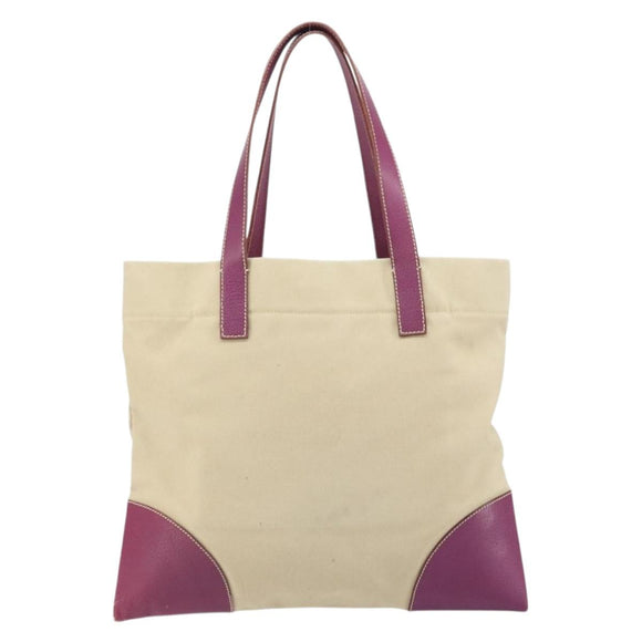 PRADA Tote Bag Canvas Beige Silver Auth 170406
