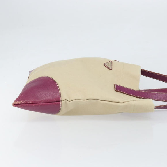 PRADA Tote Bag Canvas Beige Silver Auth 170406