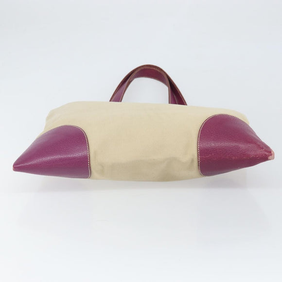 PRADA Tote Bag Canvas Beige Silver Auth 170406