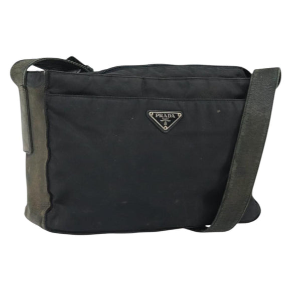 PRADA Shoulder Bag Nylon Black Silver Auth 170408