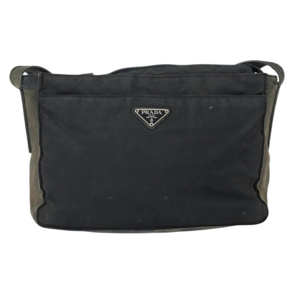 PRADA Shoulder Bag Nylon Black Silver Auth 170408