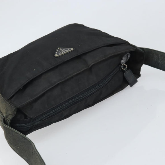 PRADA Shoulder Bag Nylon Black Silver Auth 170408