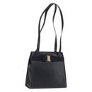 Salvatore Ferragamo Vala Ribbon Shoulder Bag Leather Navy Gold Auth 170410-1