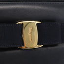 Salvatore Ferragamo Vala Ribbon Shoulder Bag Leather Navy Gold Auth 170410-14