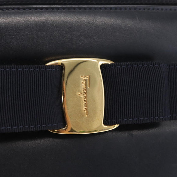 Salvatore Ferragamo Vala Ribbon Shoulder Bag Leather Navy Gold Auth 170410