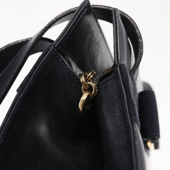 Salvatore Ferragamo Vala Ribbon Shoulder Bag Leather Navy Gold Auth 170410