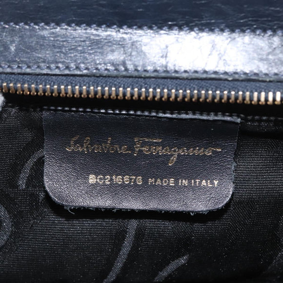 Salvatore Ferragamo Vala Ribbon Shoulder Bag Leather Navy Gold Auth 170410
