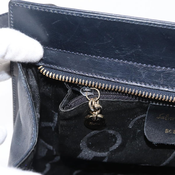 Salvatore Ferragamo Vala Ribbon Shoulder Bag Leather Navy Gold Auth 170410