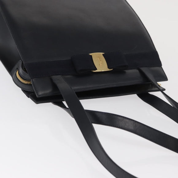 Salvatore Ferragamo Vala Ribbon Shoulder Bag Leather Navy Gold Auth 170410