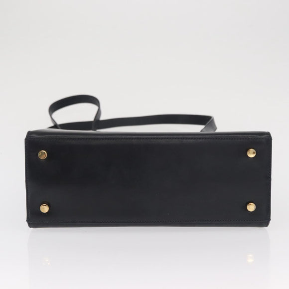 Salvatore Ferragamo Vala Ribbon Shoulder Bag Leather Navy Gold Auth 170410