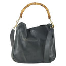 GUCCI Bamboo Hand Bag Leather 2way Black Gold 001 2113 1638 Auth 170415-1