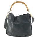 GUCCI Bamboo Hand Bag Leather 2way Black Gold 001 2113 1638 Auth 170415-13