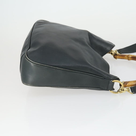 GUCCI Bamboo Hand Bag Leather 2way Black Gold 001 2113 1638 Auth 170415