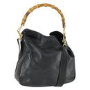 GUCCI Bamboo Hand Bag Leather 2way Black Gold 001 1638 2615 Auth 170422-1