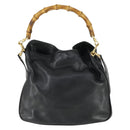 GUCCI Bamboo Hand Bag Leather 2way Black Gold 001 1638 2615 Auth 170422-13