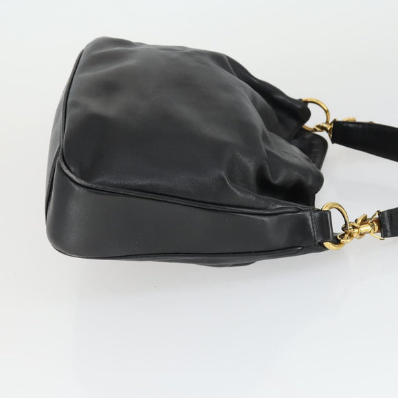 GUCCI Bamboo Hand Bag Leather 2way Black Gold 001 1638 2615 Auth 170422