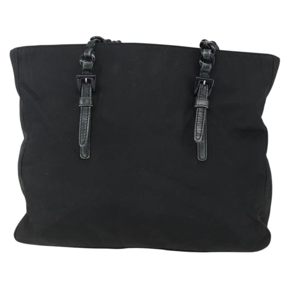 PRADA Chain Shoulder Bag Nylon Black Auth 170424