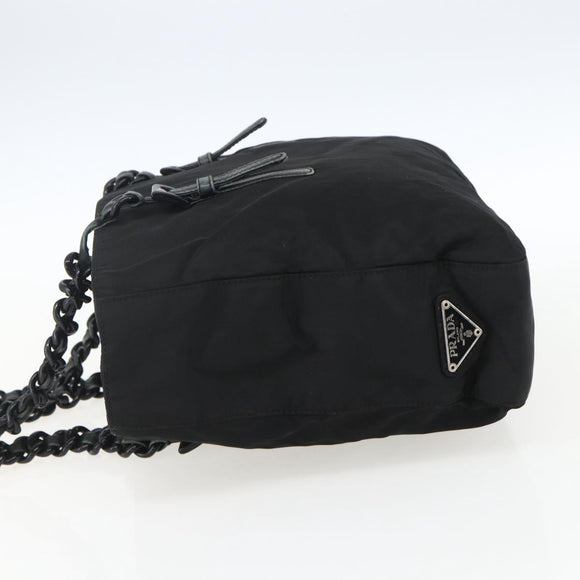 PRADA Chain Shoulder Bag Nylon Black Auth 170424