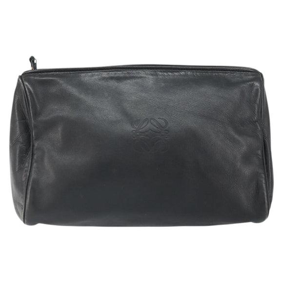 LOEWE Anagram Pouch Leather Black Gold Auth 170433