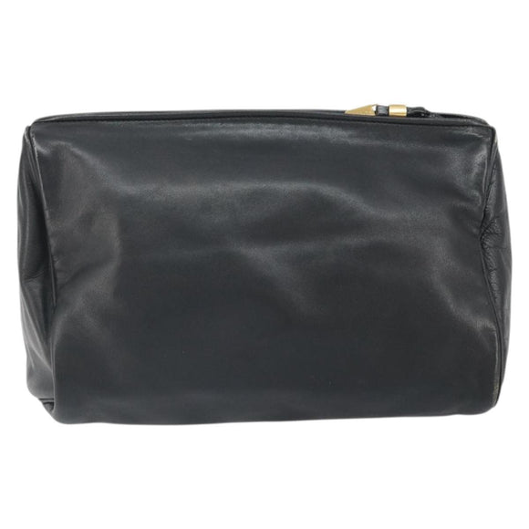 LOEWE Anagram Pouch Leather Black Gold Auth 170433