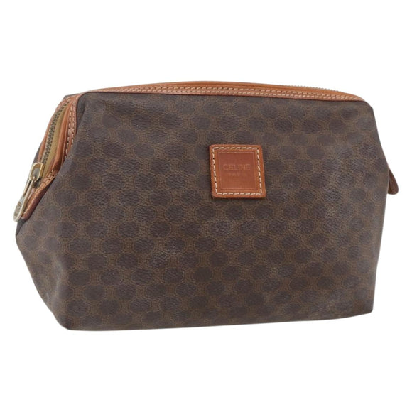 CELINE Macadam Canvas Pouch PVC Leather Brown Gold Auth 170434