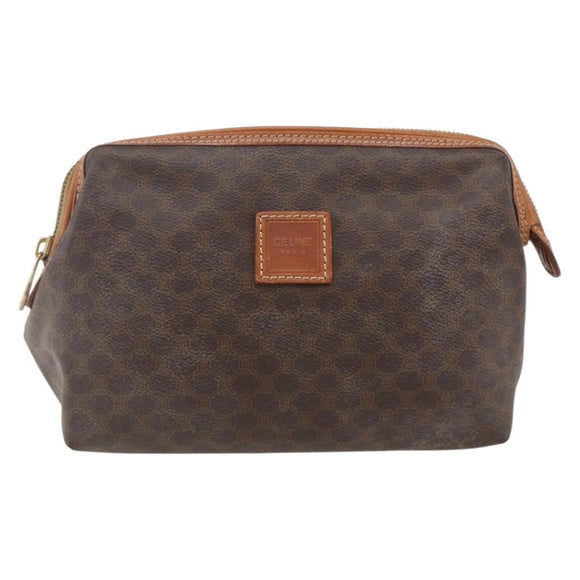 CELINE Macadam Canvas Pouch PVC Leather Brown Gold Auth 170434